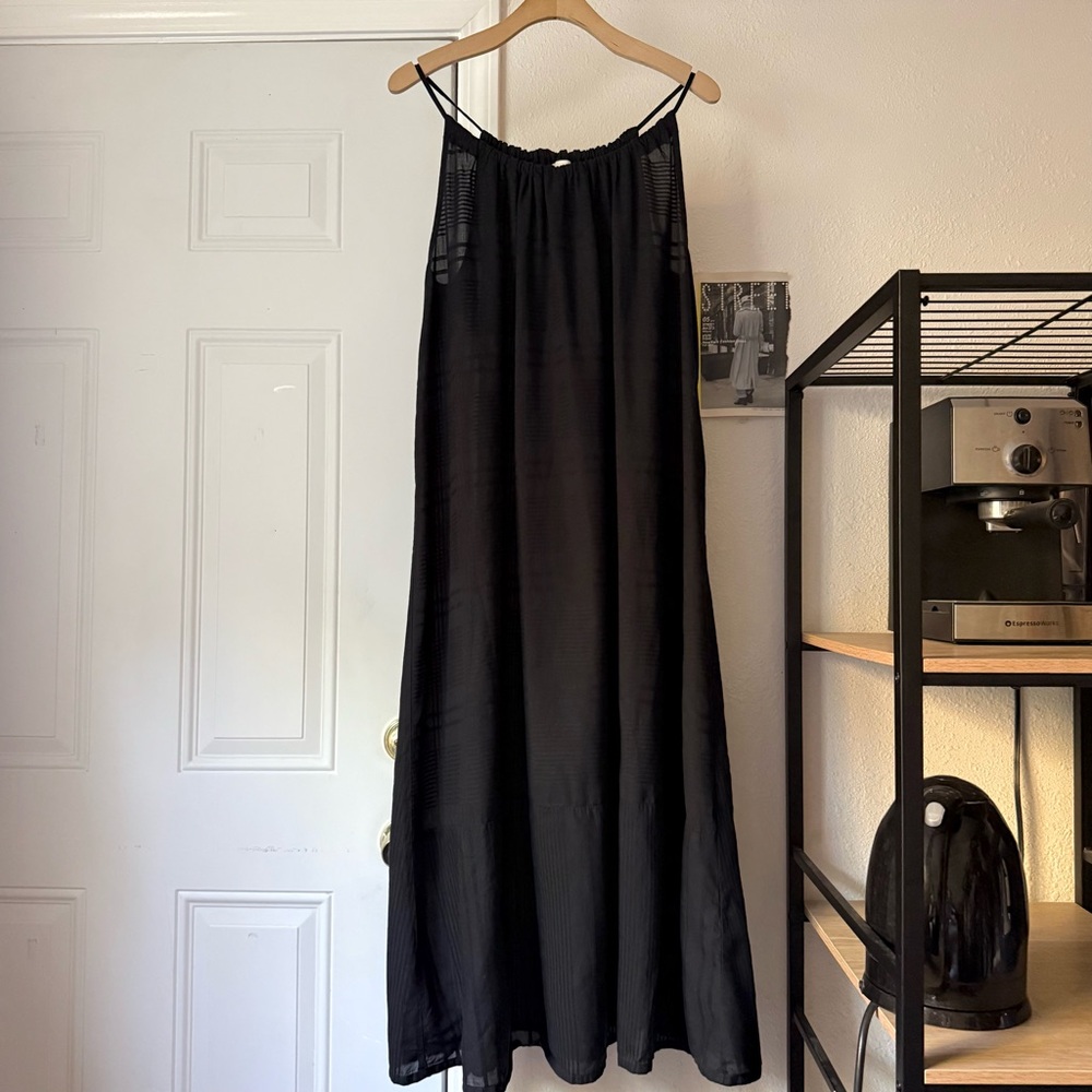 PLUTO black lightweight sustainable cotton sleeveless‎ high neck midi sundress